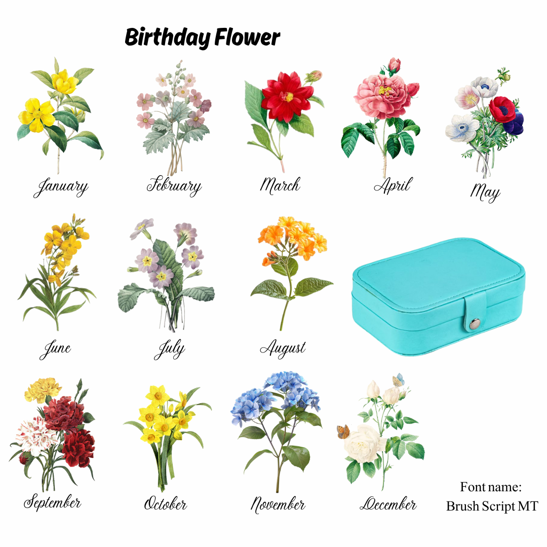 Customised Jewellery Box - Large Capacity Jewelry Box - Birthday Flower Print + Name