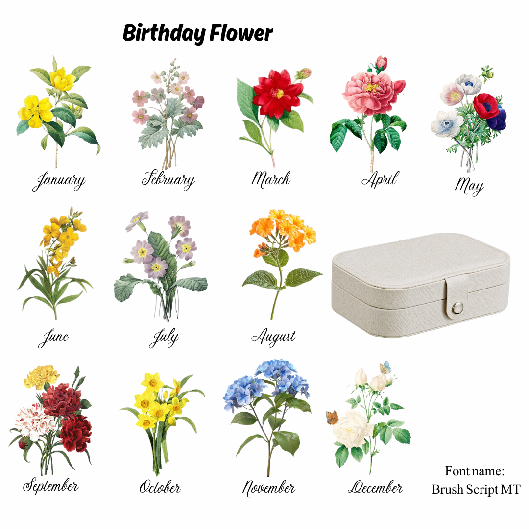 Customised Jewellery Box - Large Capacity Jewelry Box - Birthday Flower Print + Name