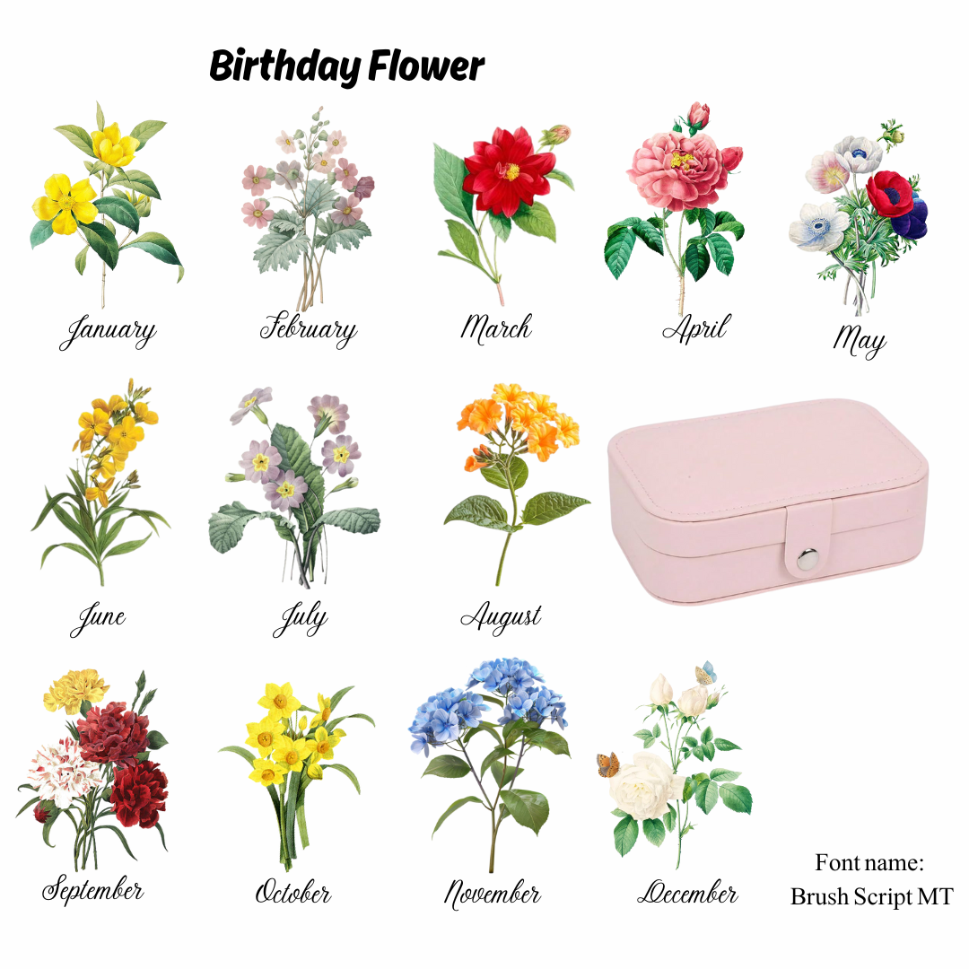 Customised Jewellery Box - Large Capacity Jewelry Box - Birthday Flower Print + Name