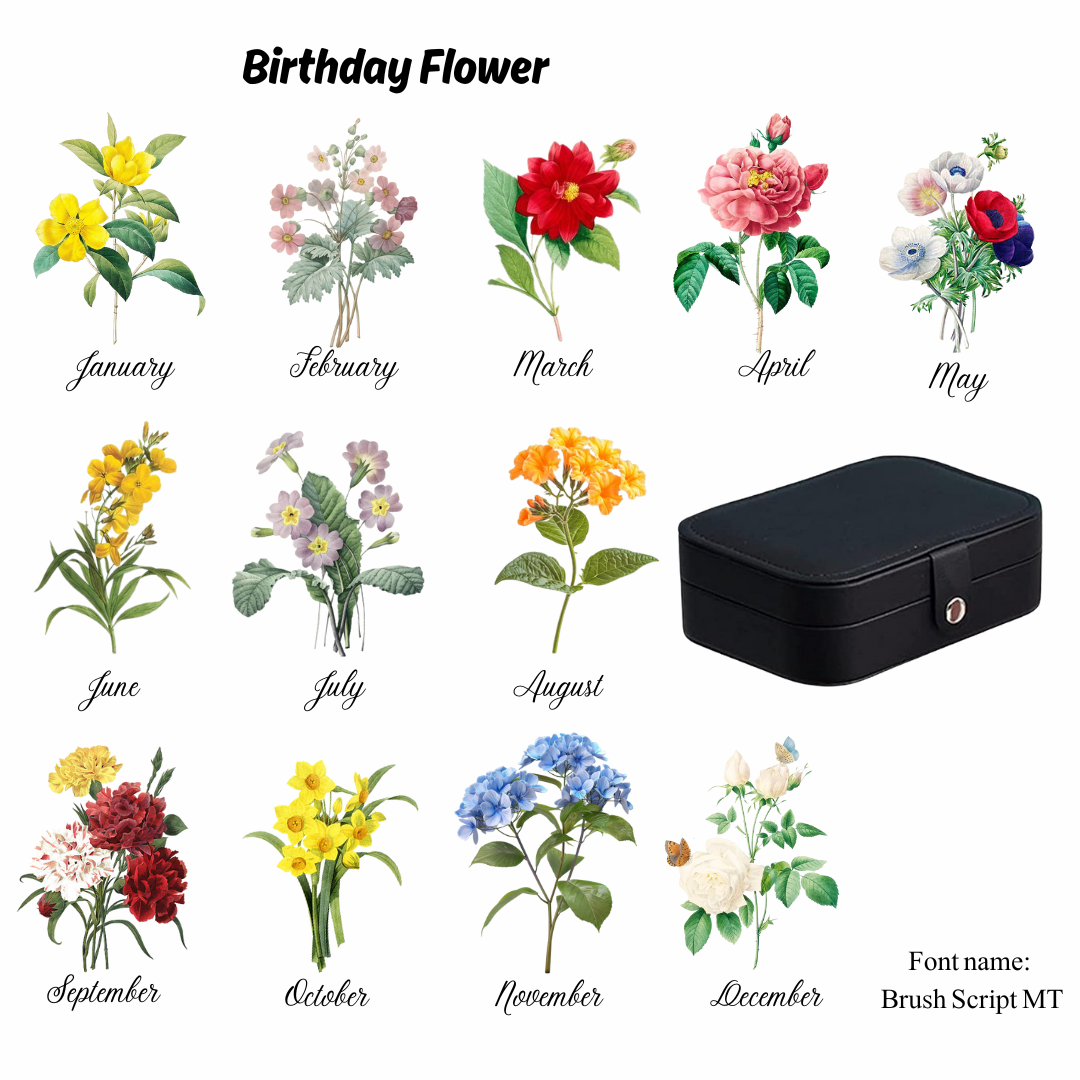 Customised Jewellery Box - Large Capacity Jewelry Box - Birthday Flower Print + Name