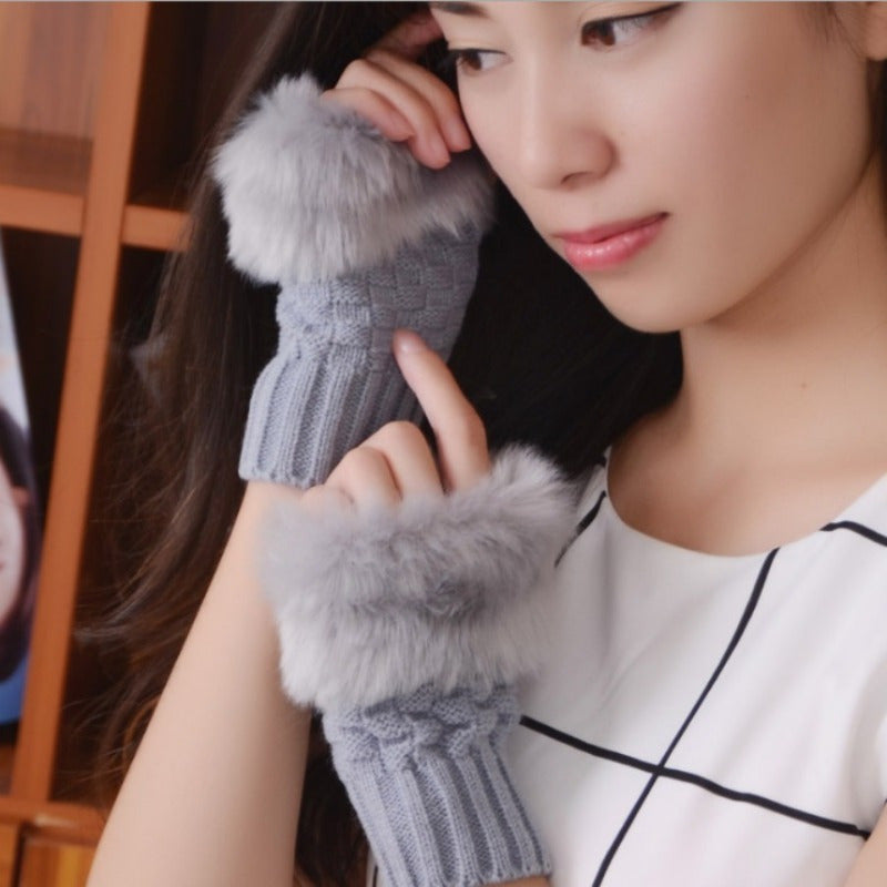 1 Pair Autumn And Winter Warm Gloves, Women's Half-Finger Gloves, Plush Lined Gloves