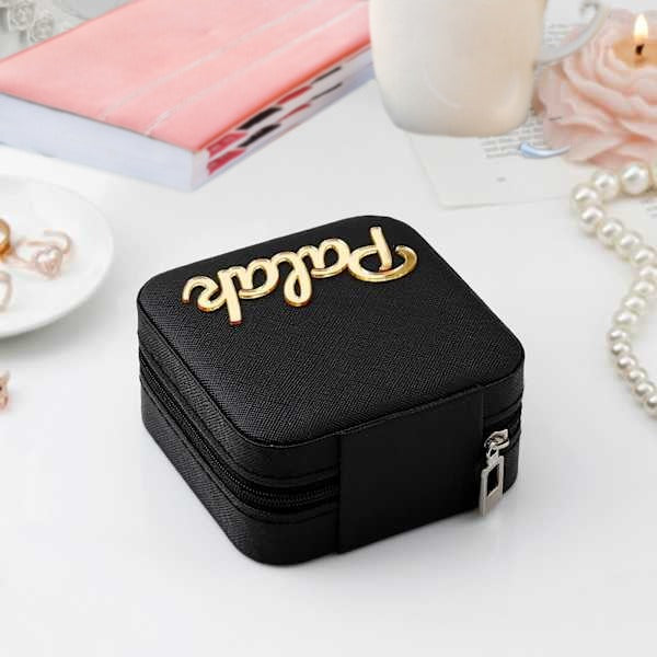 Customised Jewellery Box - Portable Mini Travel Jewellery Box - Acrylic Name - Black