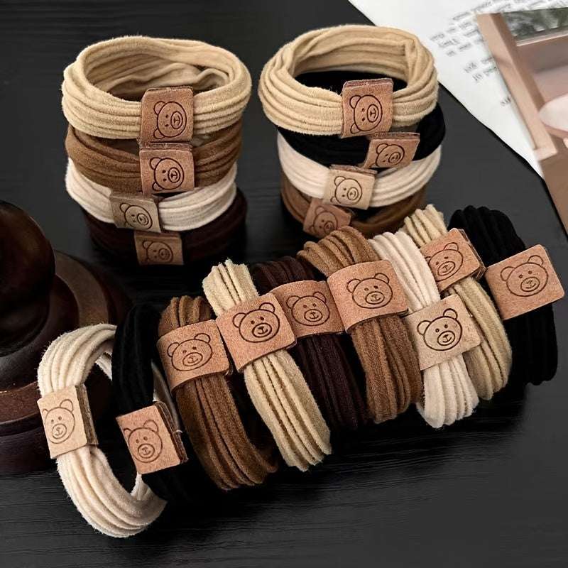 10 Pcs of Trendy Cute Simple Bear Decor Elastic Hair Ties for Casual Sports Hairstyles
