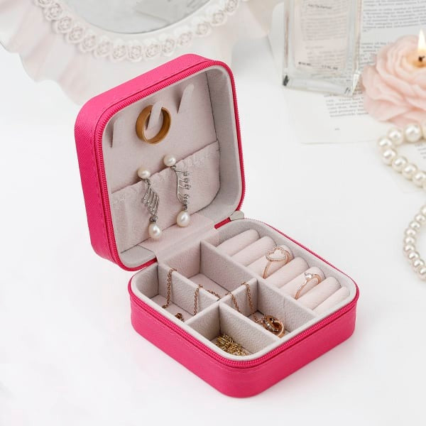Customised Jewellery Box - Portable Mini Travel Jewellery Box - Acrylic Name - Dark Pink