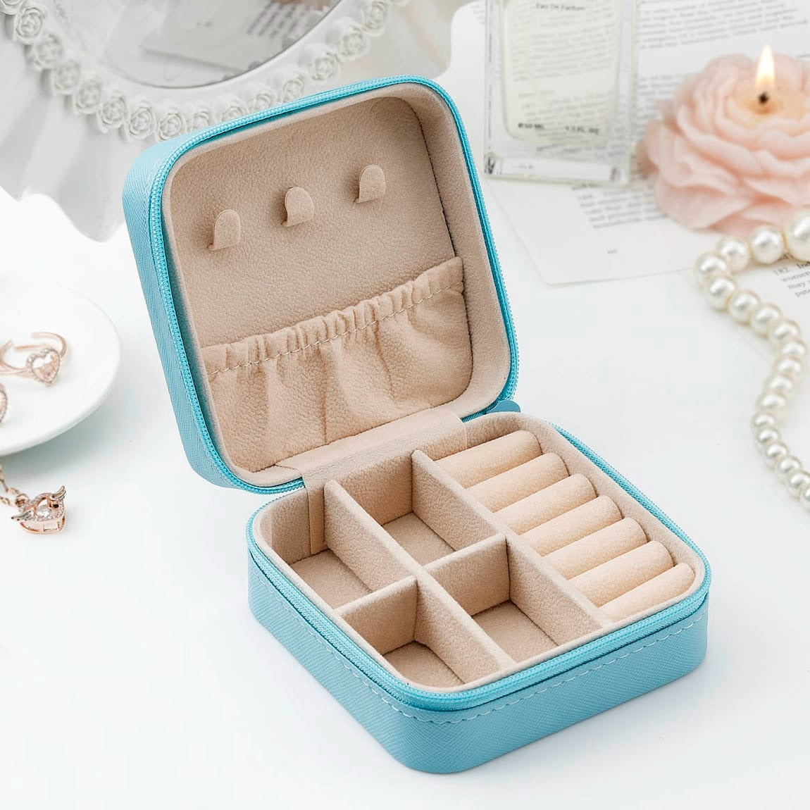 Customised Jewellery Box - Portable Mini Travel Jewellery Box - Floral Print - Initial + Name