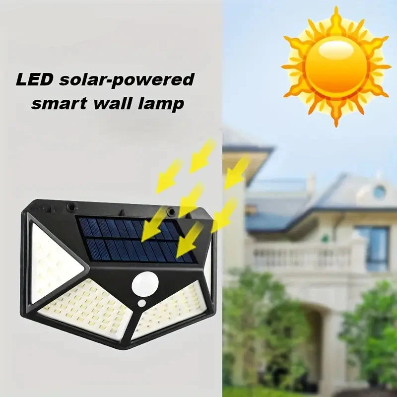 100 LED Solar-Powered Wall Lamp with Motion Sensor – High-Brightness LED Lights for Indoor & Outdoor Use, Automatic Brightness Adjustment, Ideal for Porch, Garden, and Home Decor, Solar Wall Lamp (Pack of 1)