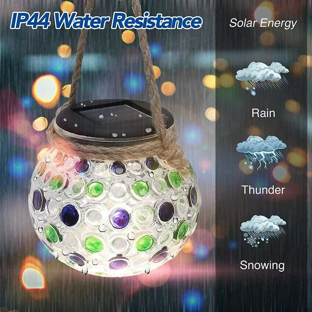 LED Solar Lanterns – Crackle Glass Ball Hanging Lights, Outdoor & Indoor Decorative Lighting (Pack of 2 Pcs )
