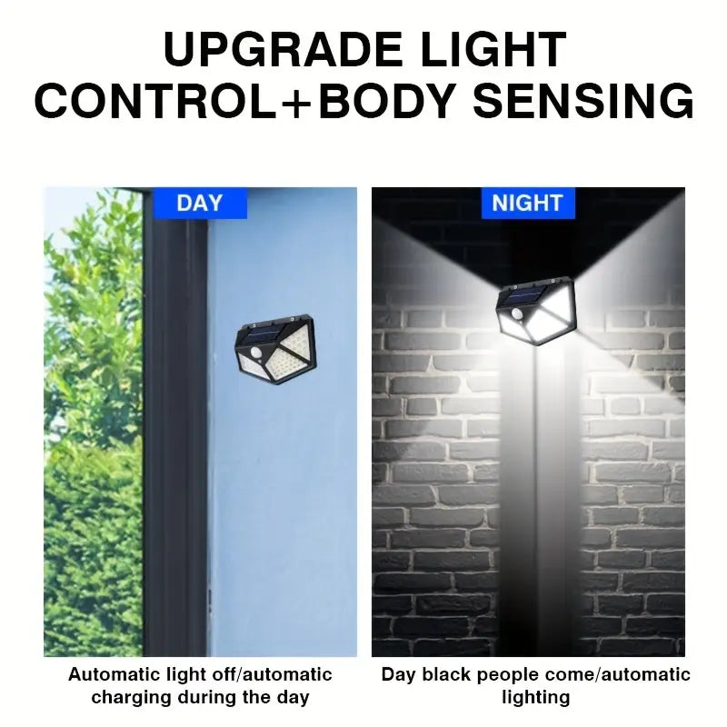 100 LED Solar-Powered Wall Lamp with Motion Sensor – High-Brightness LED Lights for Indoor & Outdoor Use, Automatic Brightness Adjustment, Ideal for Porch, Garden, and Home Decor, Solar Wall Lamp (Pack of 1)