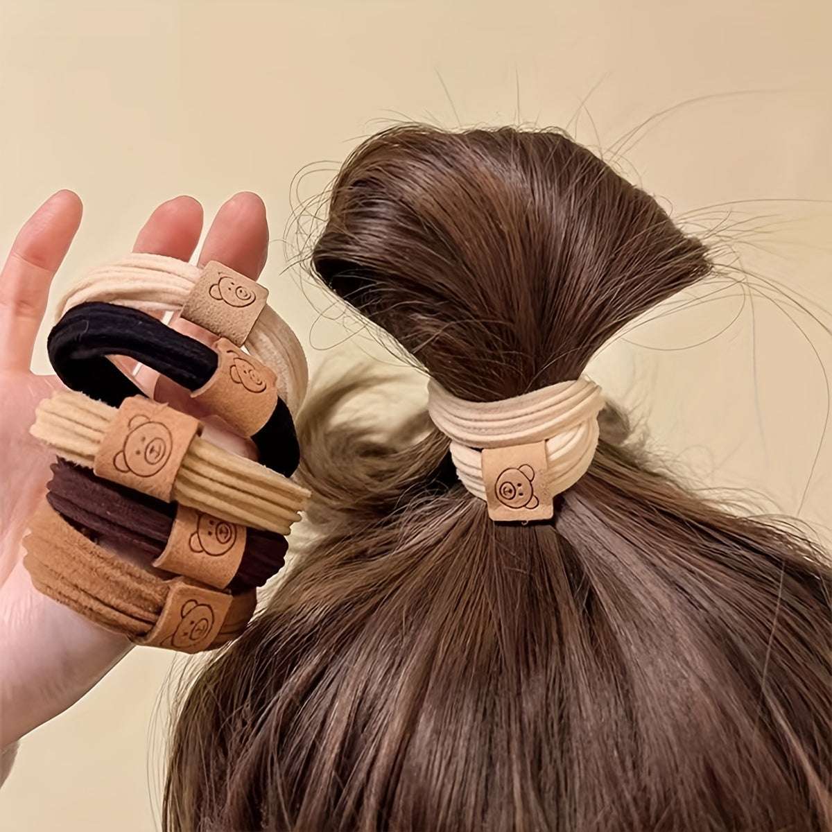 10 Pcs of Trendy Cute Simple Bear Decor Elastic Hair Ties for Casual Sports Hairstyles