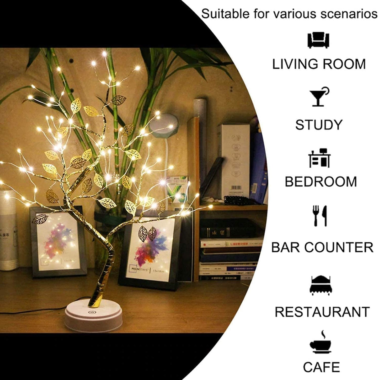 Leaf Tree Lamp with Touch Switch – USB & Battery Operated LED Bonsai Tree Light for Bedroom, Baby Room, and Home Decoration(Pack of 1)