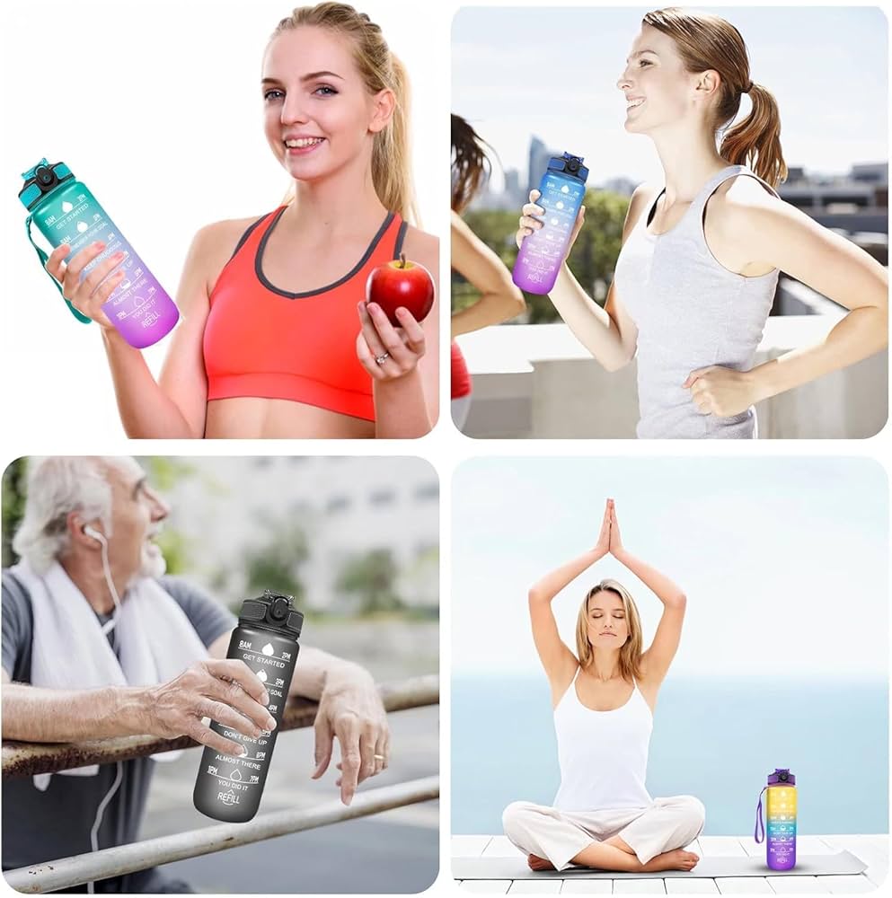 1000ml Motivational Water Bottle with Straw & Time Marker – Leak-Proof, BPA-Free Tritan Drink Bottle with 1-Click Open Lid for Gym, Running, School & Outdoor (Random Color-Pack of 1)
