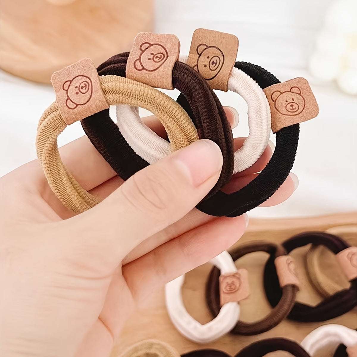 10 Pcs of Trendy Cute Simple Bear Decor Elastic Hair Ties for Casual Sports Hairstyles