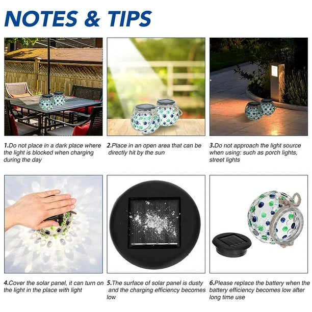 LED Solar Lanterns – Crackle Glass Ball Hanging Lights, Outdoor & Indoor Decorative Lighting (Pack of 2 Pcs )