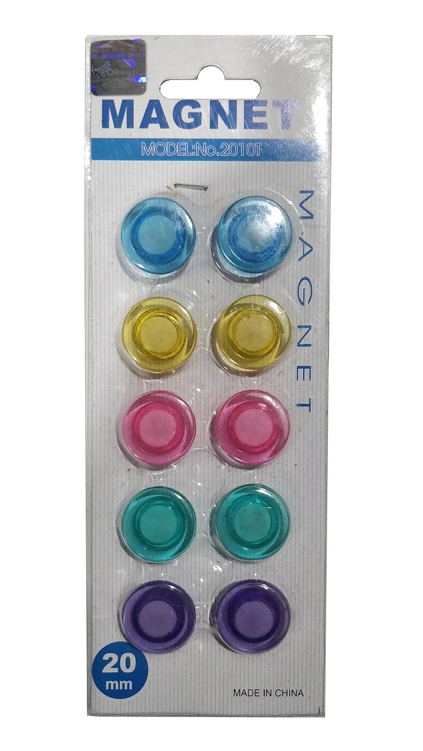 10 pc set Colorful Translucent Magnet Buttons for Fridge, Magnetic White-Boards (20mm)