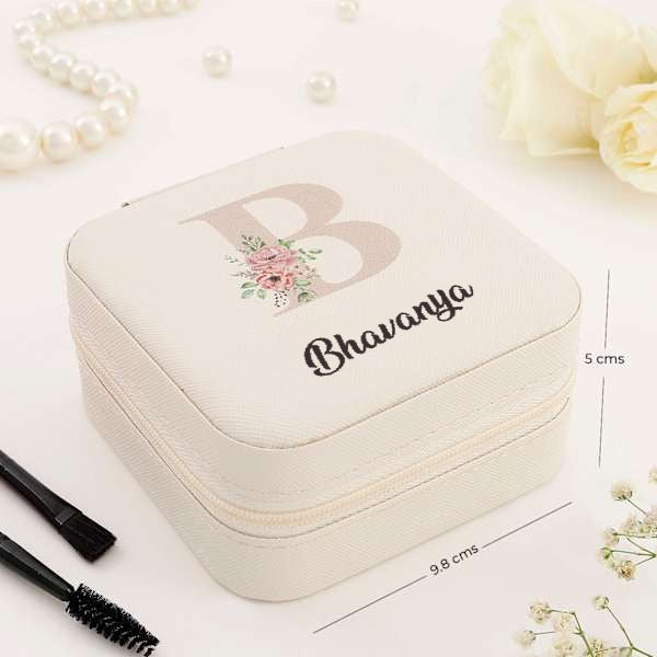 Customised Jewellery Box - Portable Mini Travel Jewellery Box - Initial + Name (Random Color Box)