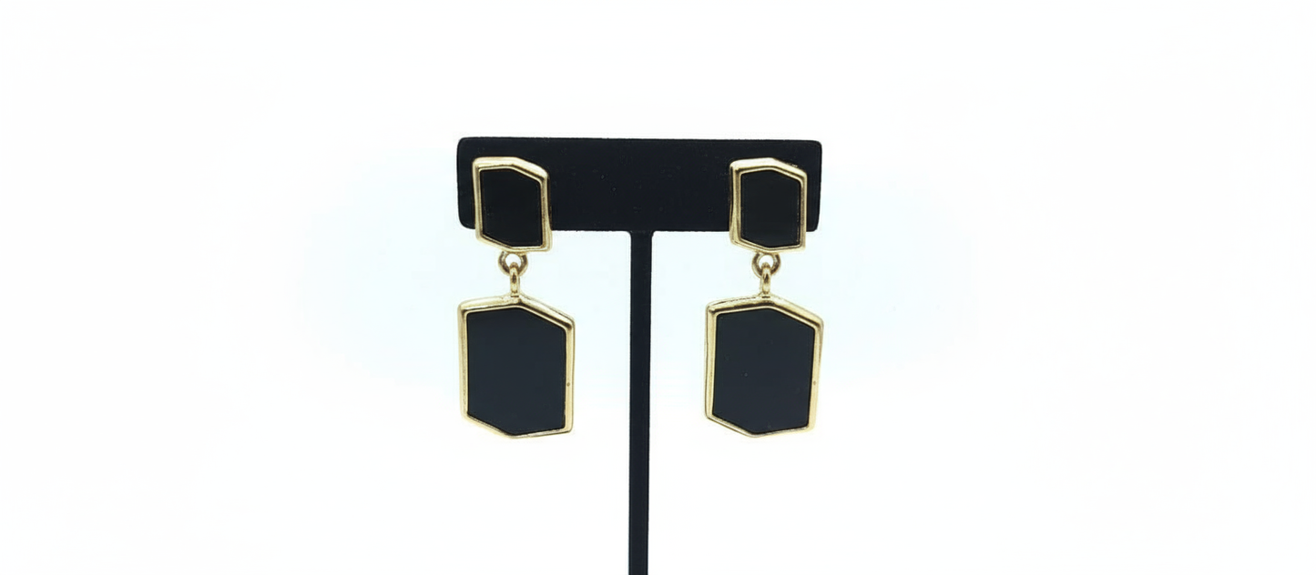 Chic Double Abstract Rectangle Drop Earrings - Minimalist Gold Frame Inlay Statement (Random color- 1 Pair)