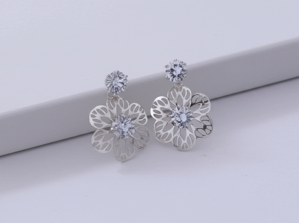 Elegant Flower Drop Earrings with Diamond – Floral Dangle Jewelry for Women, Party & Wedding Wear(Random color-1 Pair)