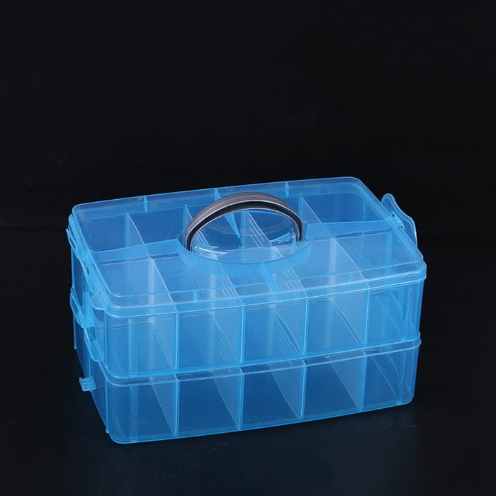 2 Layer 20 Grid Organizer Storage Box (Random Colour), Jewellery Craft Accessories Storage Box/Basket/Container with Collapsible and Removable Dividers, Cosmetic Vanity Box