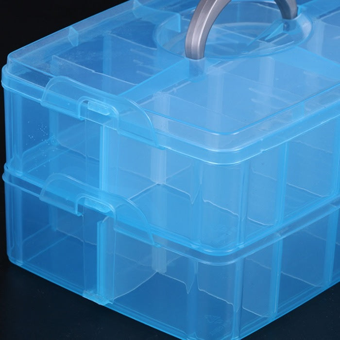 2 Layer 20 Grid Organizer Storage Box (Random Colour), Jewellery Craft Accessories Storage Box/Basket/Container with Collapsible and Removable Dividers, Cosmetic Vanity Box
