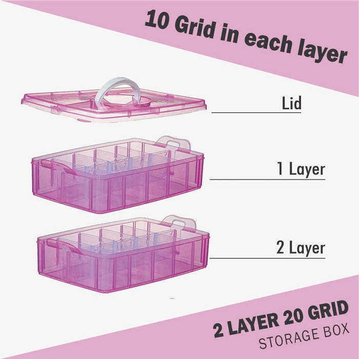 2 Layer 20 Grid Organizer Storage Box (Random Colour), Jewellery Craft Accessories Storage Box/Basket/Container with Collapsible and Removable Dividers, Cosmetic Vanity Box