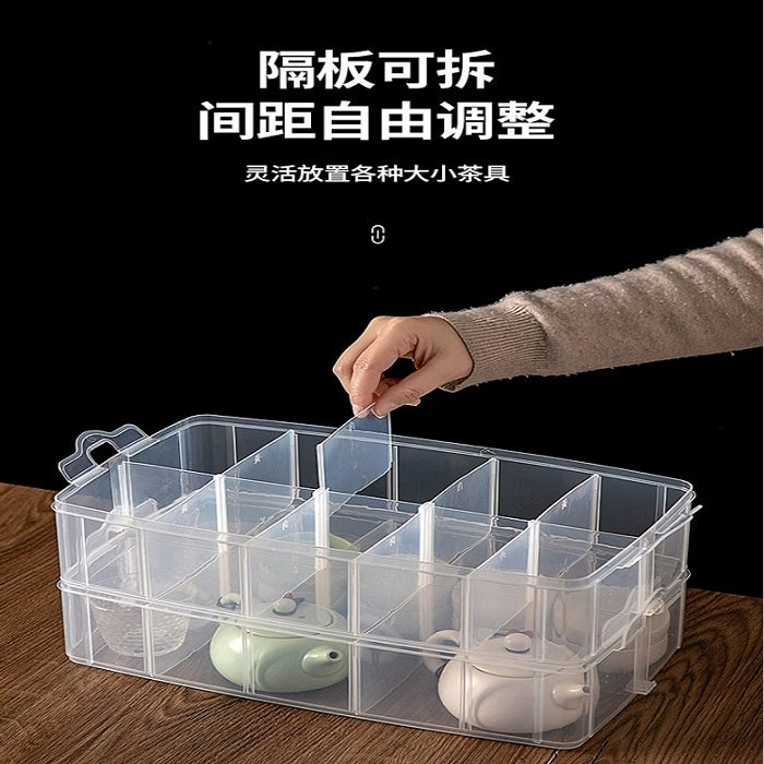 2 Layer 20 Grid Organizer Storage Box (Random Colour), Jewellery Craft Accessories Storage Box/Basket/Container with Collapsible and Removable Dividers, Cosmetic Vanity Box