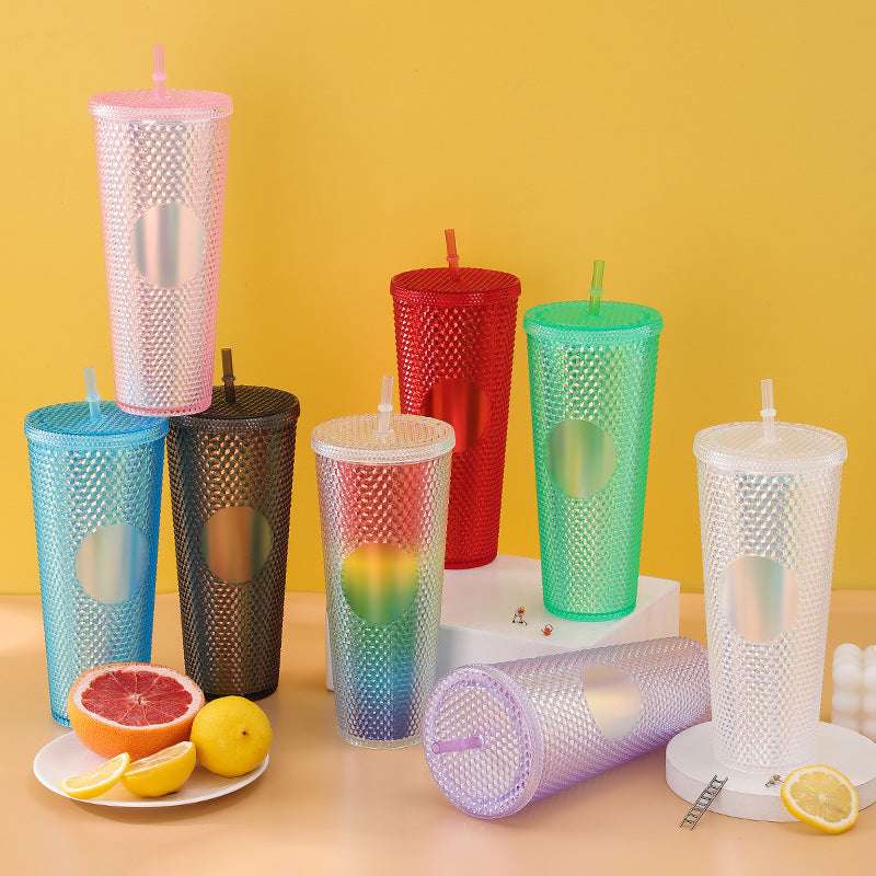 Diamond Cup Double-Layer Plastic Straw Cup with LED Light – 700 ml, Fun & Colorful Drinkware (Random Colors- Pack of 1)