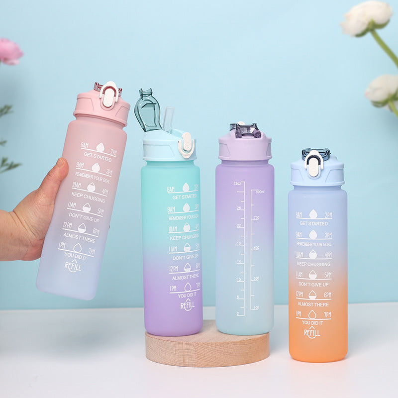 1000ml Motivational Water Bottle with Straw & Time Marker – Leak-Proof, BPA-Free Tritan Drink Bottle with 1-Click Open Lid for Gym, Running, School & Outdoor (Random Color-Pack of 1)