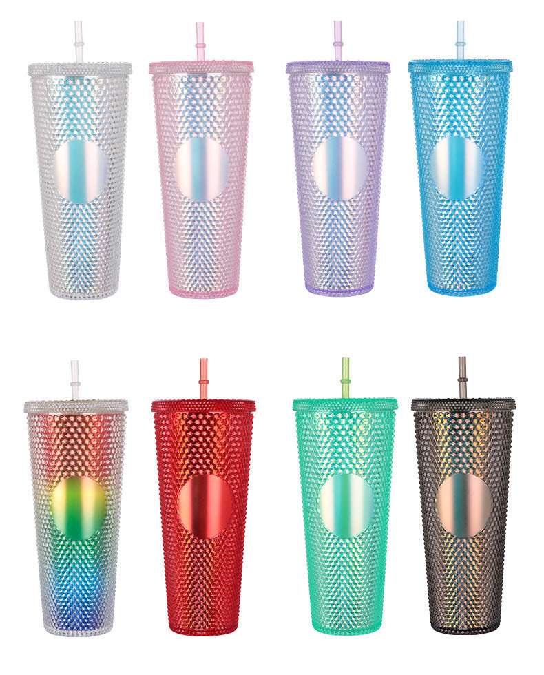 Diamond Cup Double-Layer Plastic Straw Cup with LED Light – 700 ml, Fun & Colorful Drinkware (Random Colors- Pack of 1)