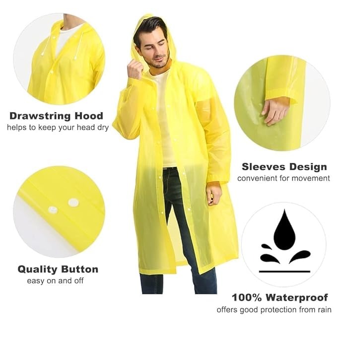 Waterproof Hooded Raincoat – Lightweight Unisex Rain Wear for Men & Women (Random Color)