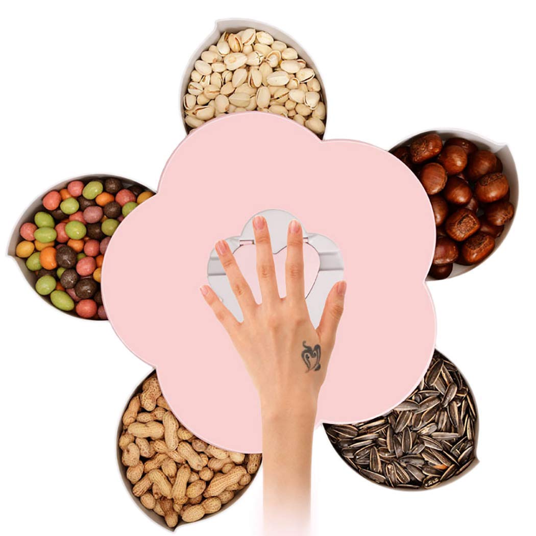 1 pc Flower Candy Box Serving Rotating Tray Masala Box with Mobile Phone Stand for Home and Kitchen Multi Compartment Spices Storage Tray (Multicolor)