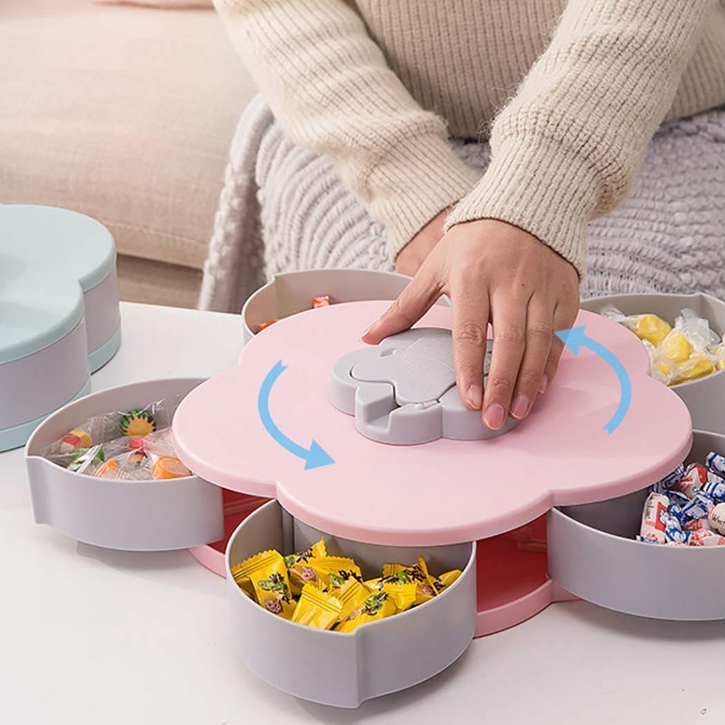 1 pc Flower Candy Box Serving Rotating Tray Masala Box with Mobile Phone Stand for Home and Kitchen Multi Compartment Spices Storage Tray (Multicolor)