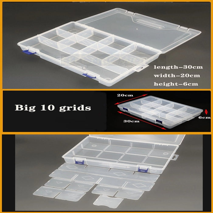 10-Grid Large Capacity Transparent Plastic Storage Box – Organizer for Jewelry, Accessories, and Small Items (Pack of 1)
