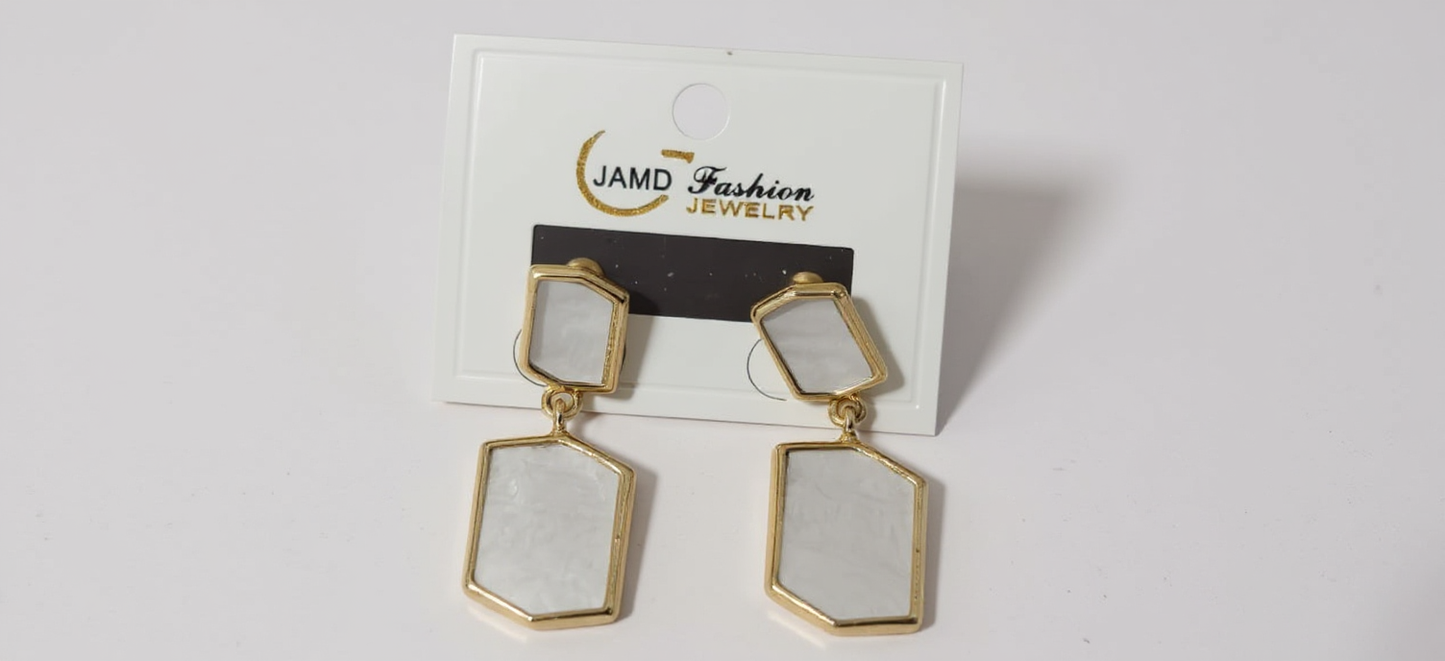 Chic Double Abstract Rectangle Drop Earrings - Minimalist Gold Frame Inlay Statement (Random color- 1 Pair)