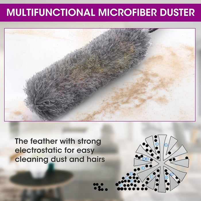 Extendable Microfiber Feather Duster - Telescopic Cleaning Brush for Dust, Cobwebs & Hard-to-Reach Areas (Pack of 1)