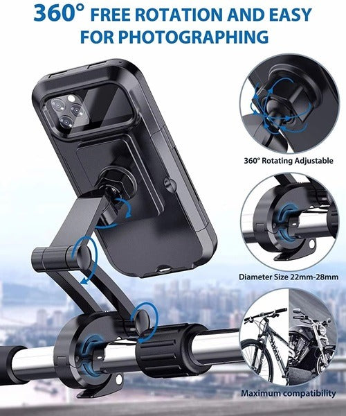 Waterproof Motorcycle Mobile Phone Holder – 360° Rotating Bike Mount for Cell Phones (Pack of 1)