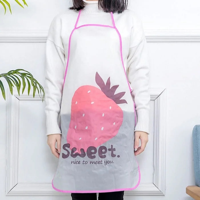 Waterproof Fruit Print Apron – Cooking, Baking & Cleaning Protection (Random color- Pack of 1)