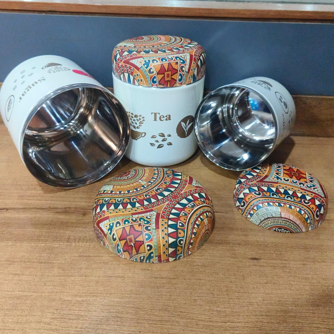 (3 pcs set ) Printed Tea Coffee Sugar Canisters