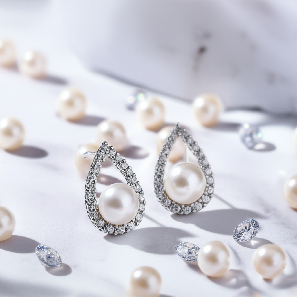 Elegant Dew Drop White Natural Pearl Earrings for Women – Classic Stud & Drop Design, Wedding, Party & Daily Wear Jewelry (Random color-1 Pair)
