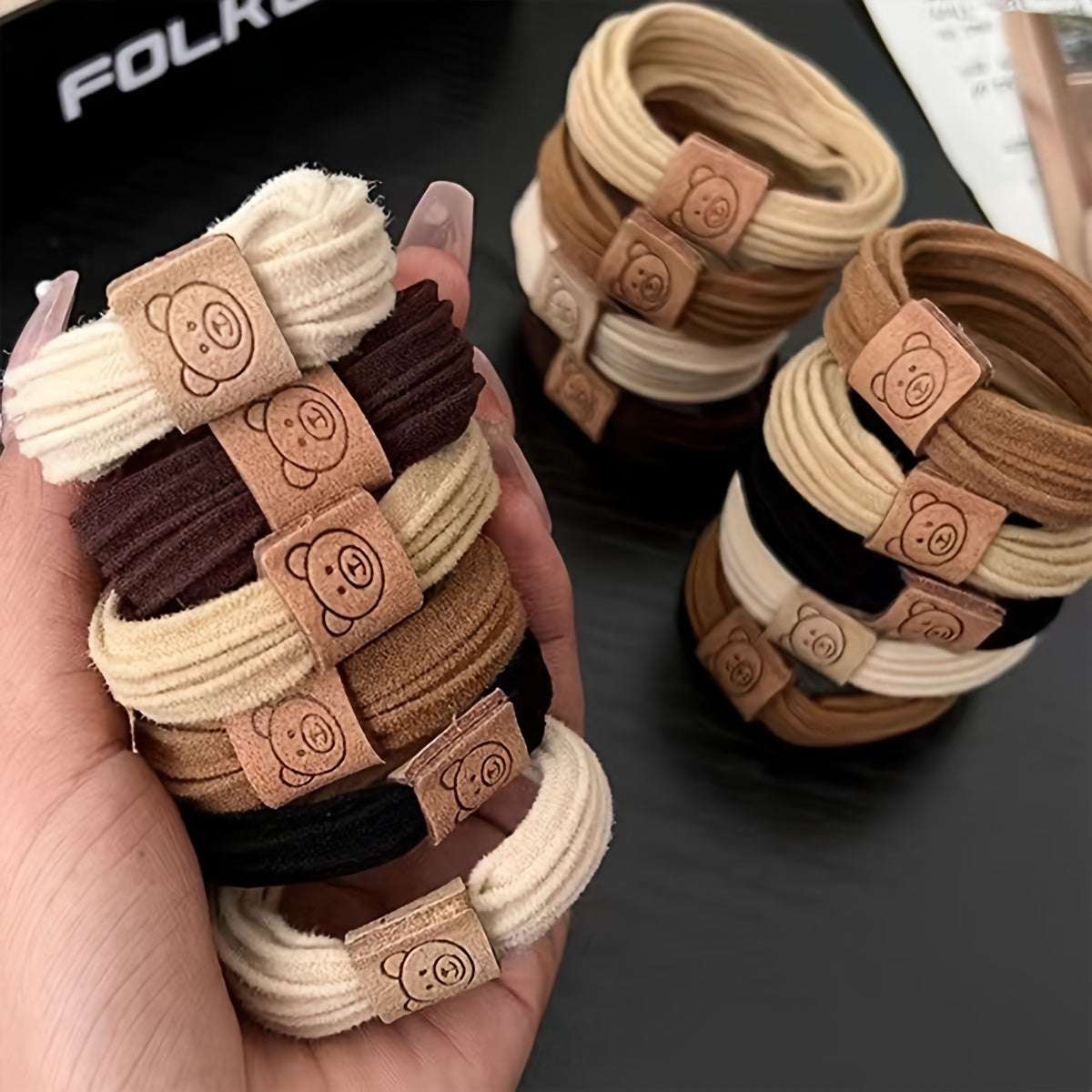 10 Pcs of Trendy Cute Simple Bear Decor Elastic Hair Ties for Casual Sports Hairstyles