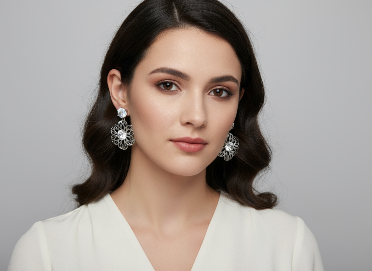Elegant Flower Drop Earrings with Diamond – Floral Dangle Jewelry for Women, Party & Wedding Wear(Random color-1 Pair)
