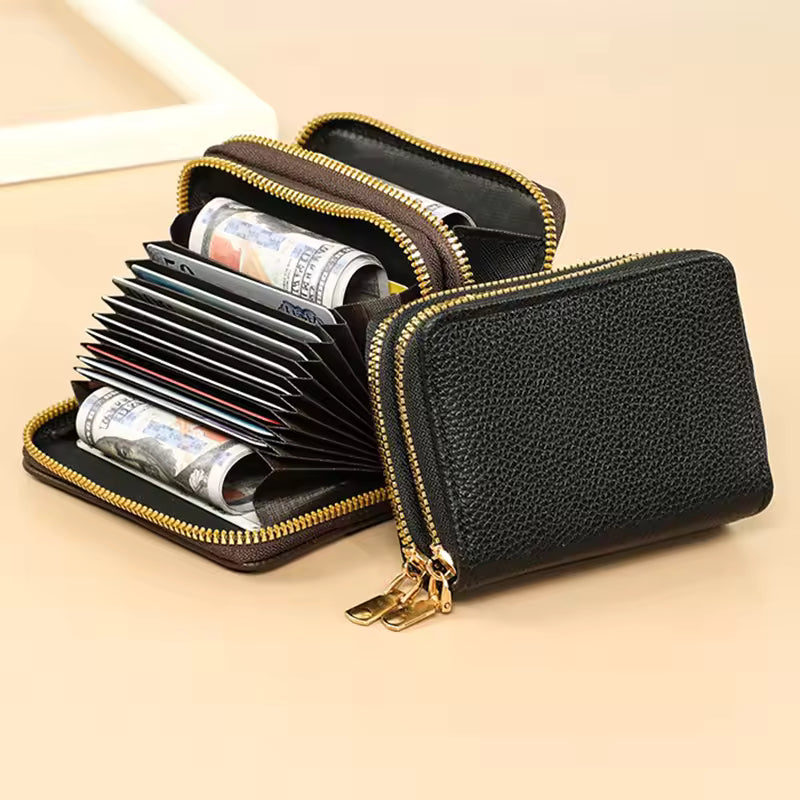 Women Wallet Small Short Credit Card Holder PU Leather Zipper Wallet (Random Color)