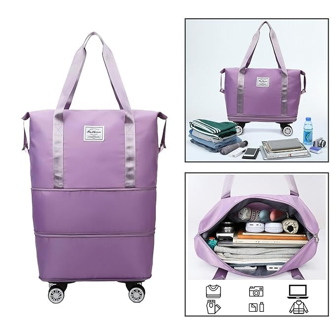 Duffel Trolley Bag with Wheels, Expandable Foldable Luggage Bag for Travel