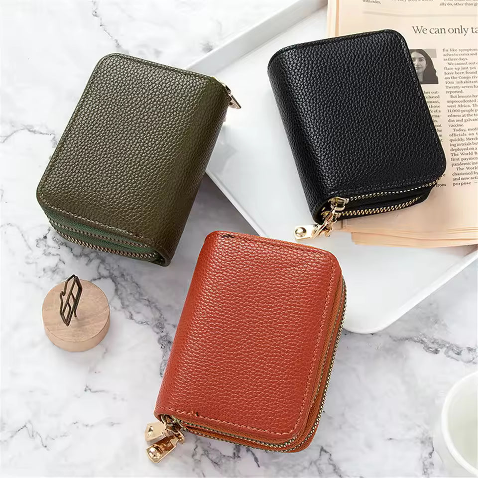 Women Wallet Small Short Credit Card Holder PU Leather Zipper Wallet (Random Color)