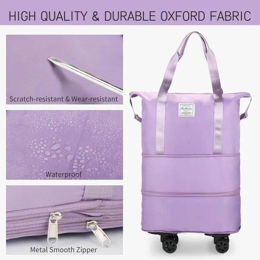 Duffel Trolley Bag with Wheels, Expandable Foldable Luggage Bag for Travel