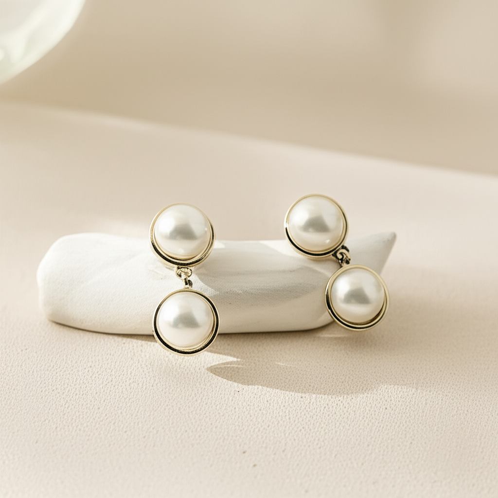 Elegant Double Faux Pearl Drop Earrings - Classic Gold or Silver Tone Dangle Jewelry for Women (Random color-1 Pair)