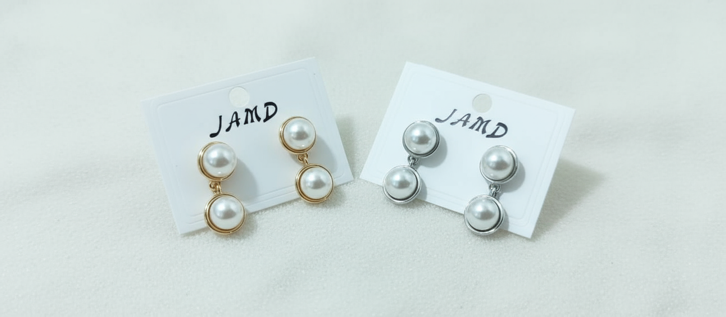 Elegant Double Faux Pearl Drop Earrings - Classic Gold or Silver Tone Dangle Jewelry for Women (Random color-1 Pair)