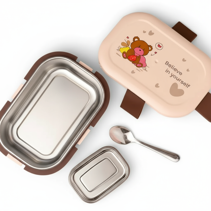1-Compartment Bento Lunch Box with Spoon – Leakproof Stainless Steel Food Container (Random Design – Pack of 1)