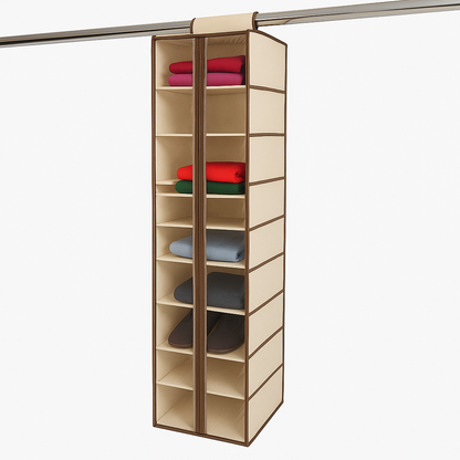 Zipper Closure 10 Pocket Multipurpose Hanger,Space-Saving Wall-Mounted Organizer with Clear Shelves for Closet & Wardrobe