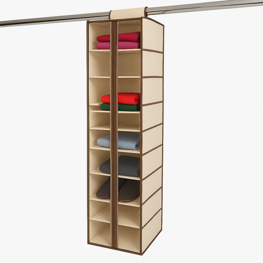 Zipper Closure 10 Pocket Multipurpose Hanger,Space-Saving Wall-Mounted Organizer with Clear Shelves for Closet & Wardrobe