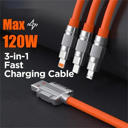 120W Fast Charging 3 in 1 Charging Data Cable